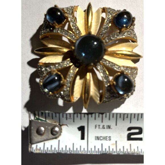 Kenneth Jay Lane KJL Blue & Rhinestone Vintage Square Floral Brooch Signed - Picture 15 of 16